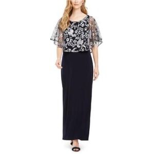 Connected Apparel Navy Blue Tank Capelet Party Formal Dress